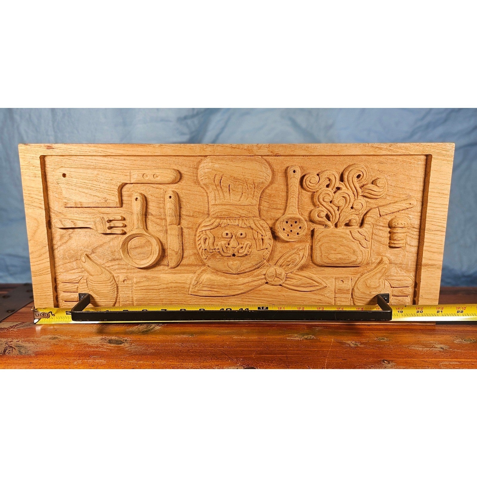 Vintage Hand-Carved Wooden Chef Plaque Wall Decor with Recipe Bar