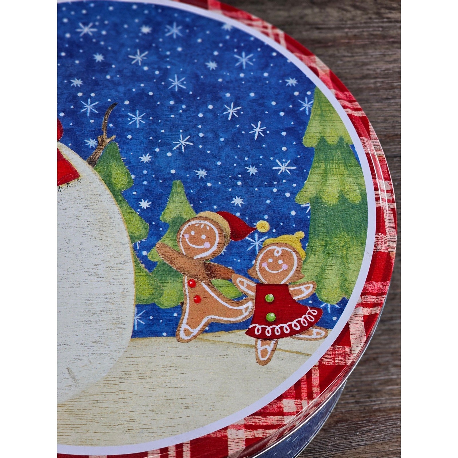 Vintage Snowman Gingerbread Christmas Tin Cookie Storage Box