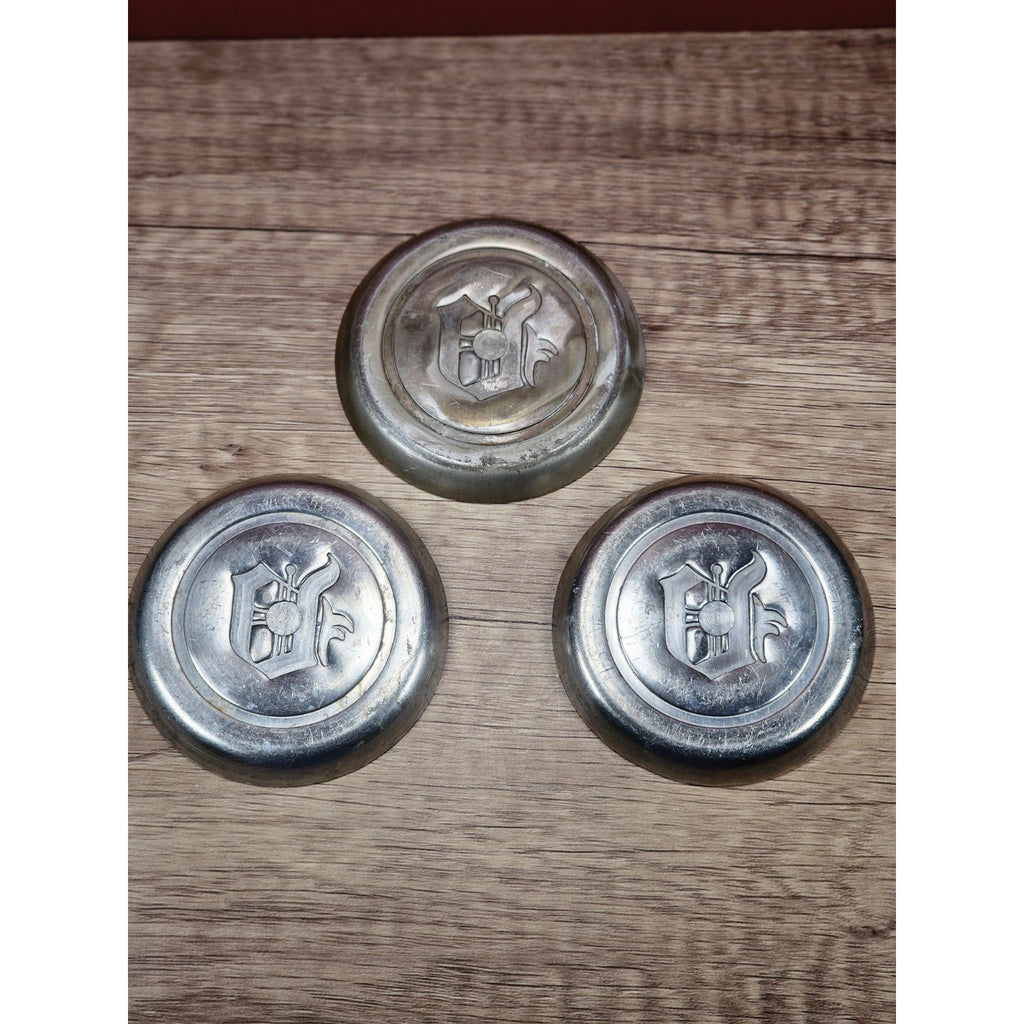Vintage Aluminum Coaster Set of 3 Embossed D Monogram 3 3/8 Inch