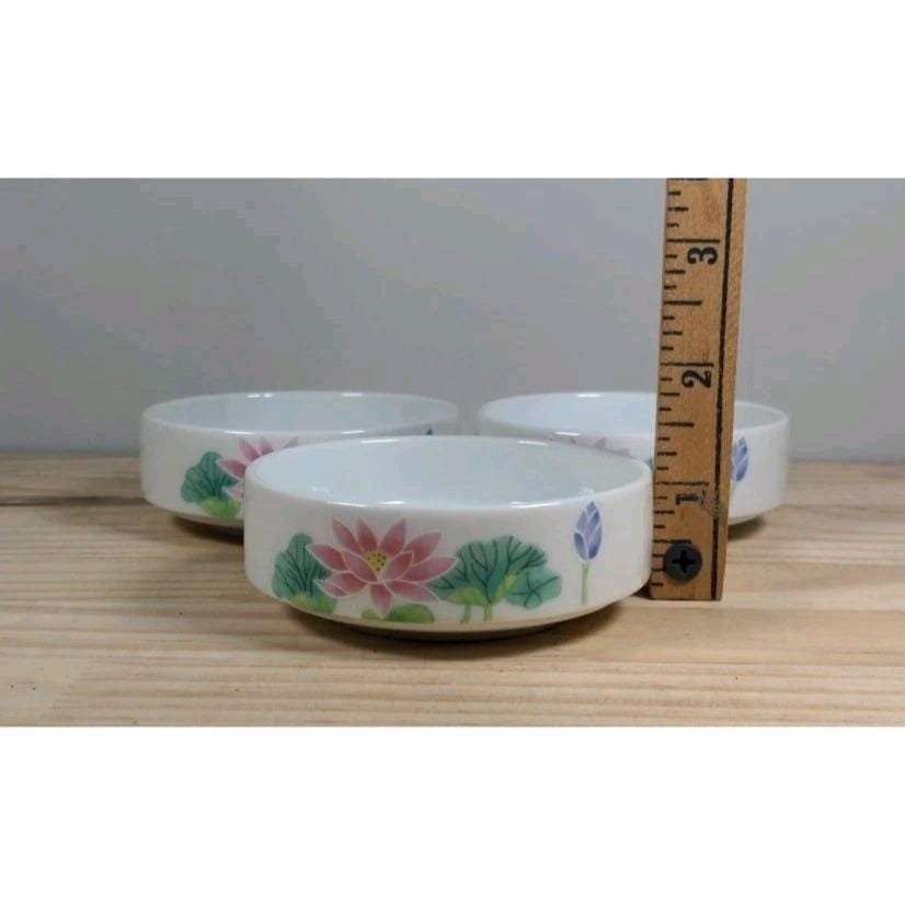 Vintage Otagiri Lotus Garden Bowls Set of 3 Japan Floral Mini Bowls 3"