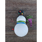 Vintage Glitter Snowman Christmas Ornament Holding Gift