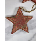 Set of 5 Rustic Wooden Stars | Burgundy Distressed Farmhouse Decor