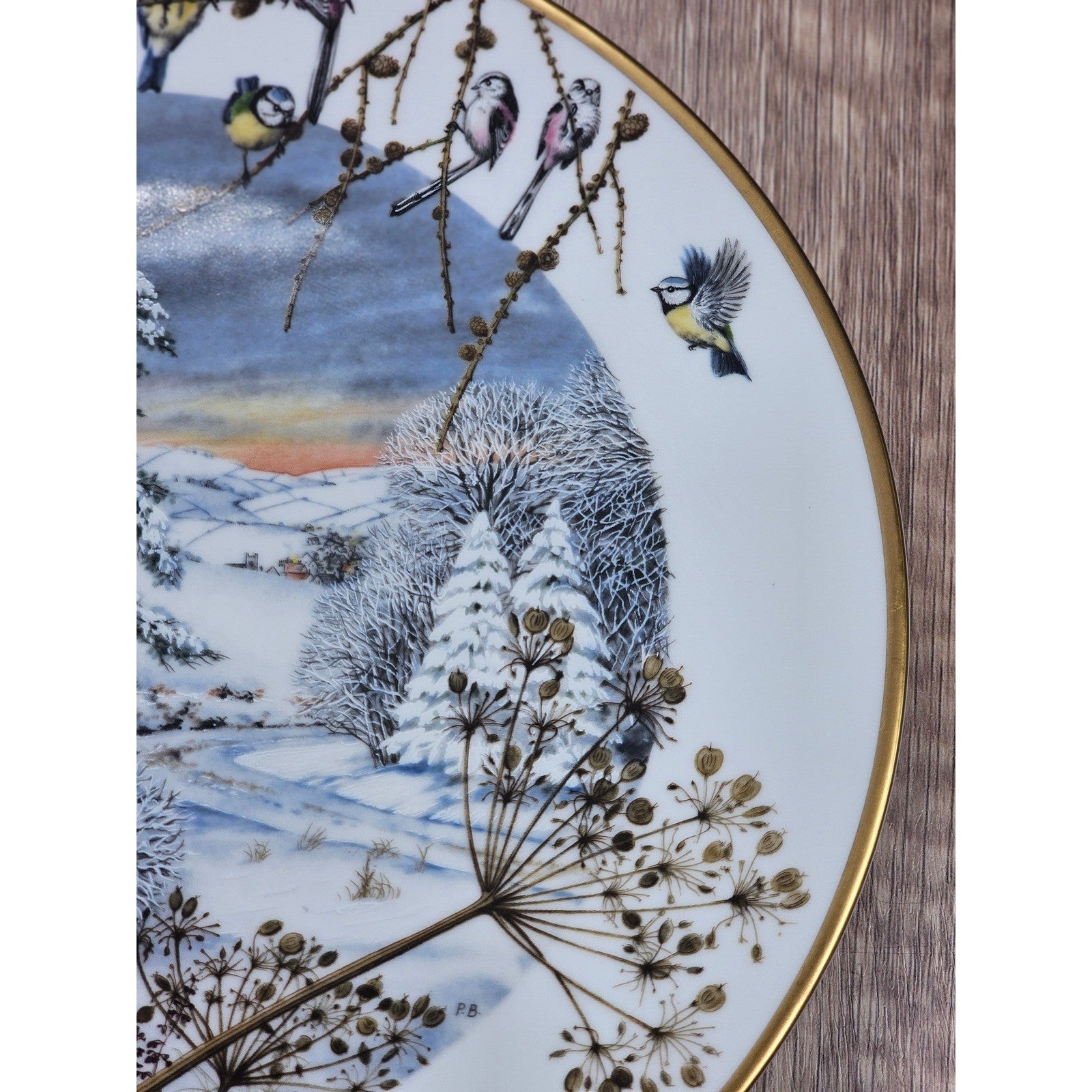 Franklin Porcelain Winter Bird Plate A Country Lane in December 1979