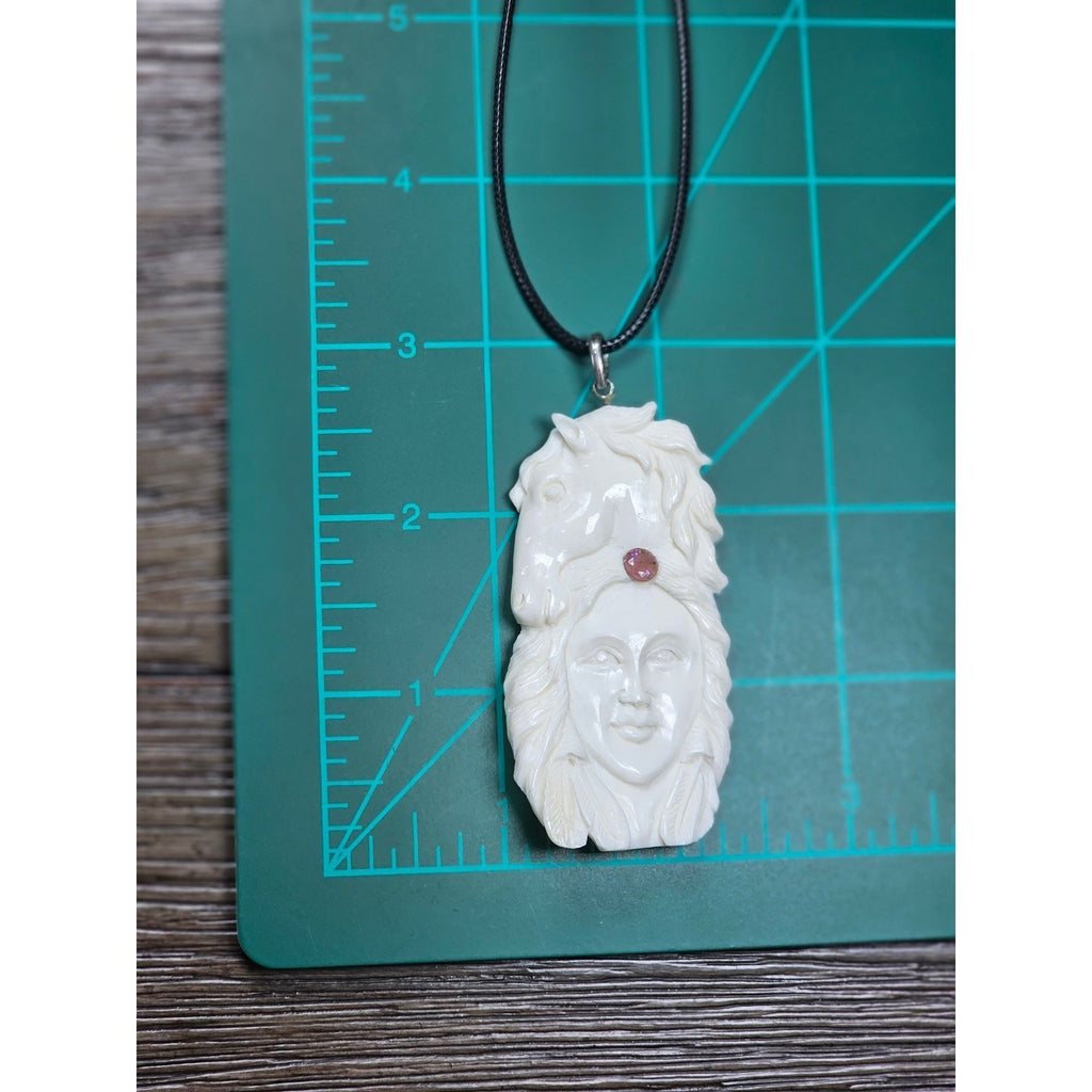 Vintage Hand Carved Horse Woman Pendant Necklace