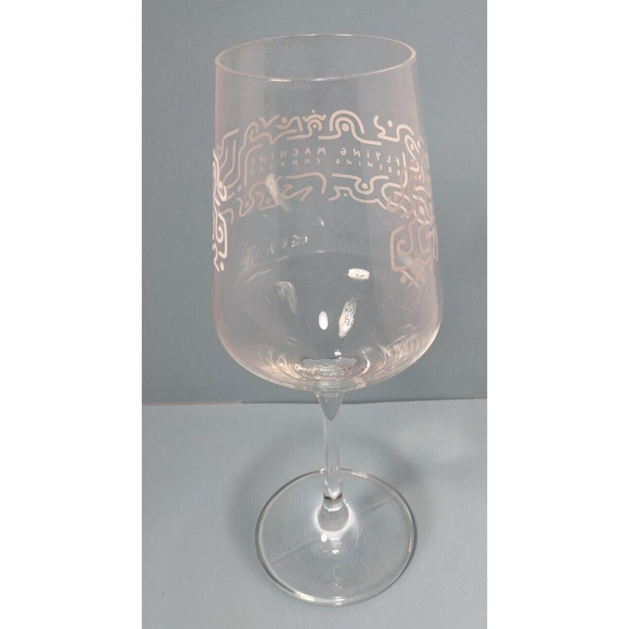 Flying Machine Brewing Wine Glass Etched Clear 9 Inch