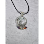 Vintage Sterling Om Pendant Necklace with Chakra Bead Fringe