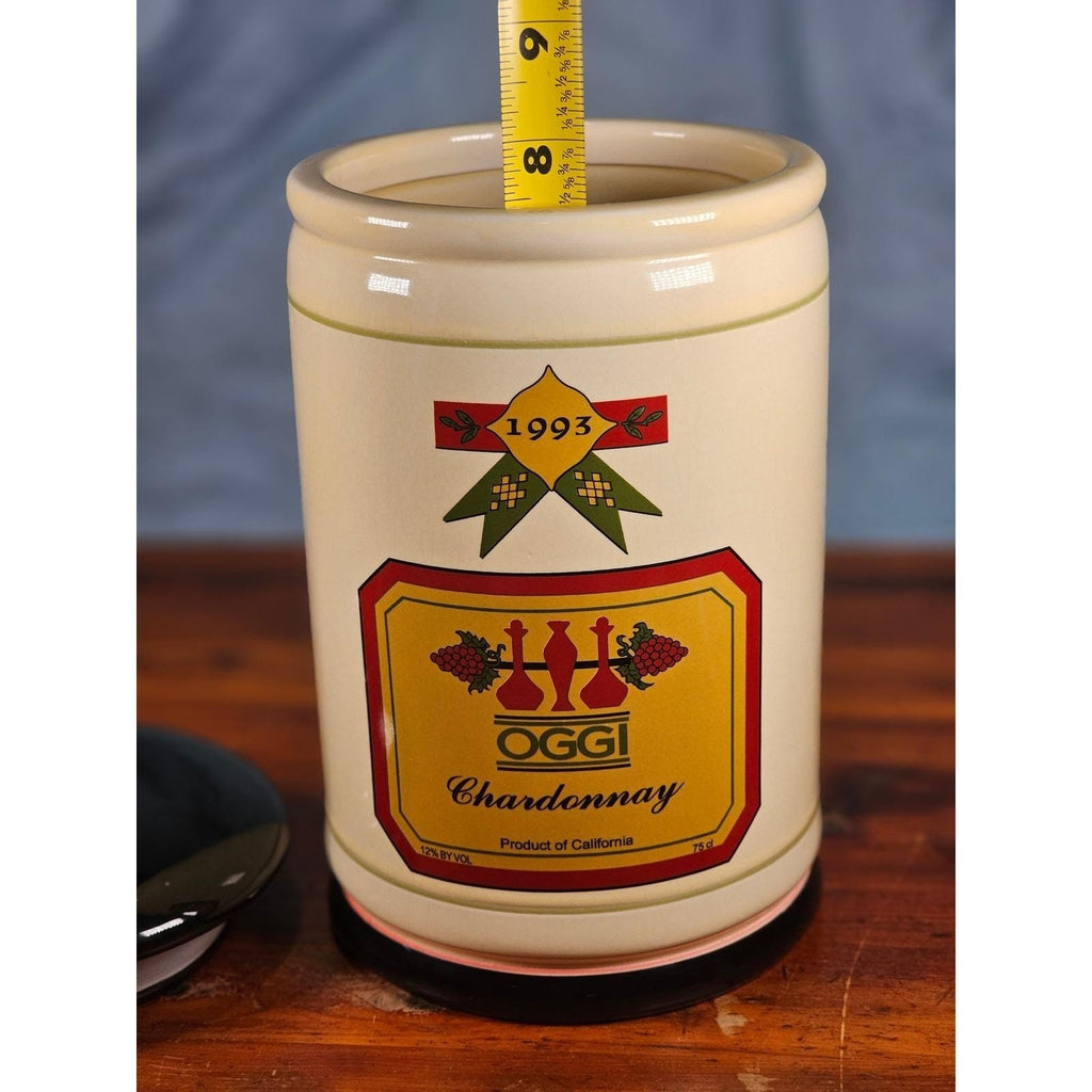 Vintage OGGI Chardonnay Wine Ceramic Canister With Lid 10 In