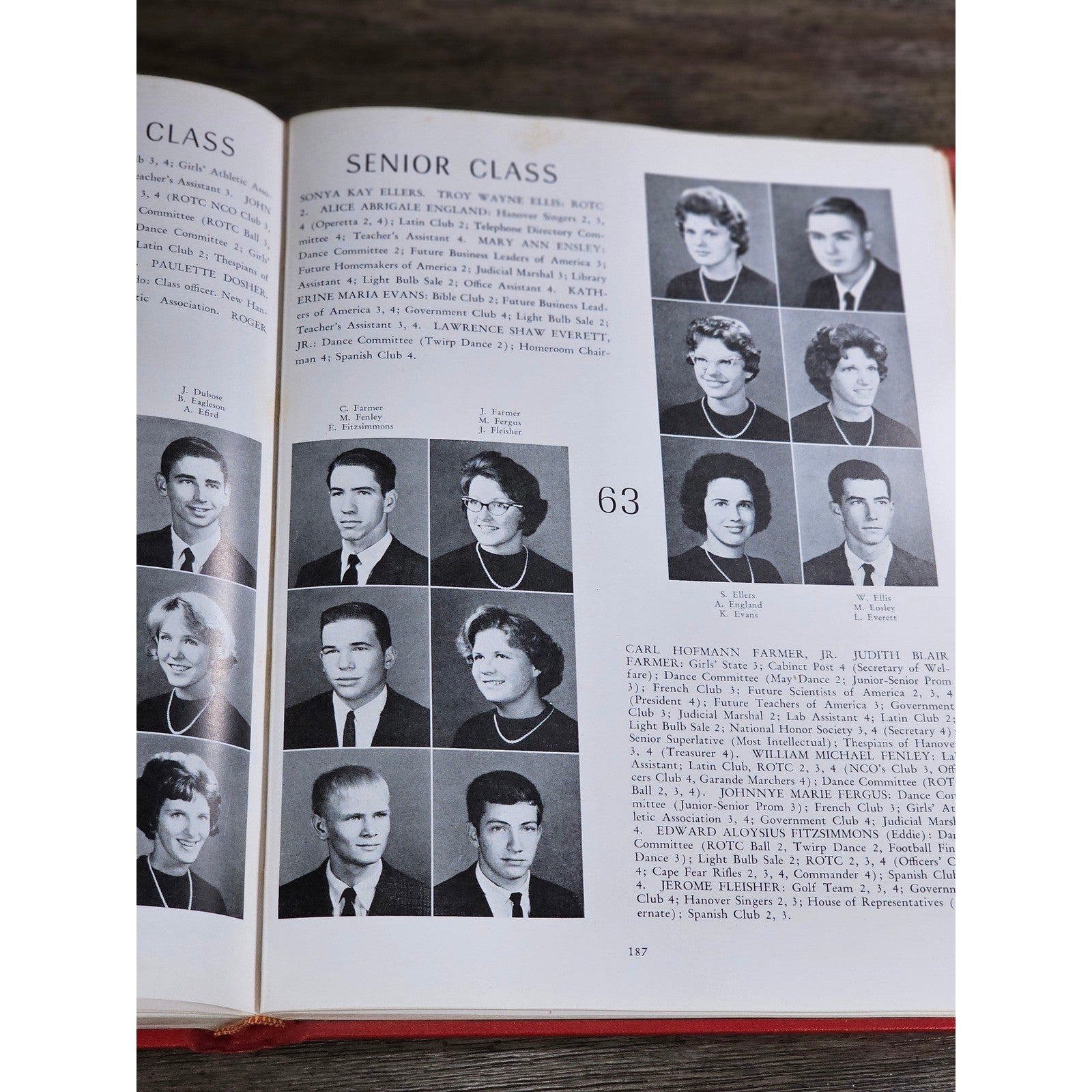 1963 Hanoverian Yearbook Wilmington NC Senior Class Red Hardcover
