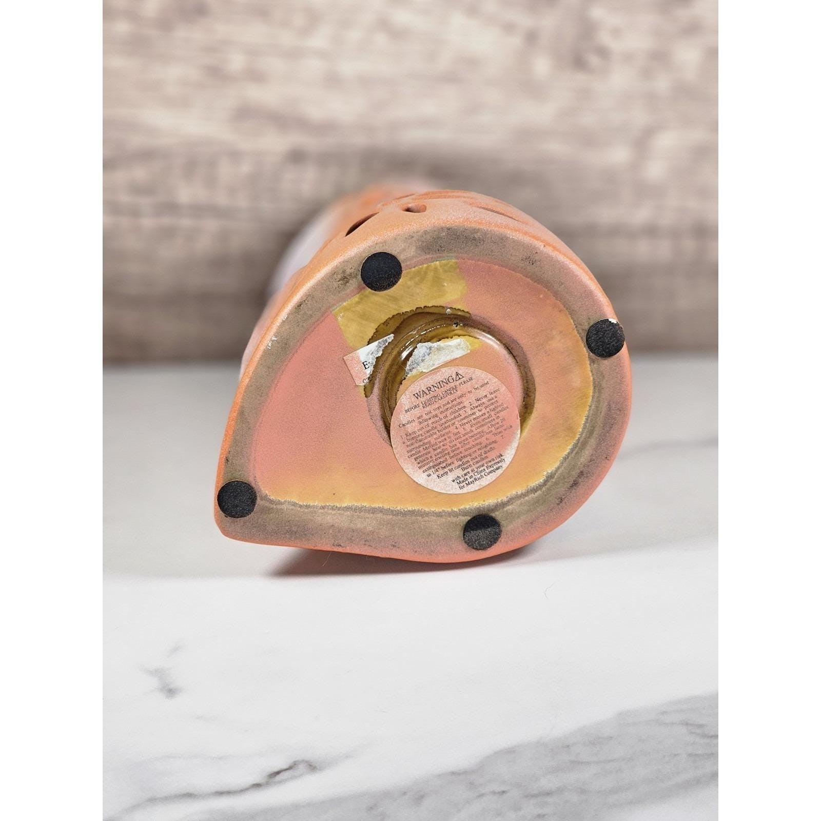 Vintage Ceramic Owl Tealight Holder Orange White Cutout Candle Decor