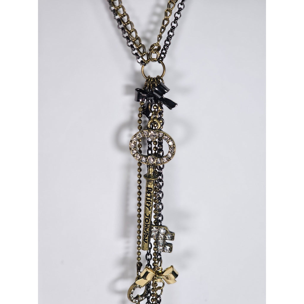 Betsey Johnson Vintage Charm Necklace Key Pendants Long Layered Statement