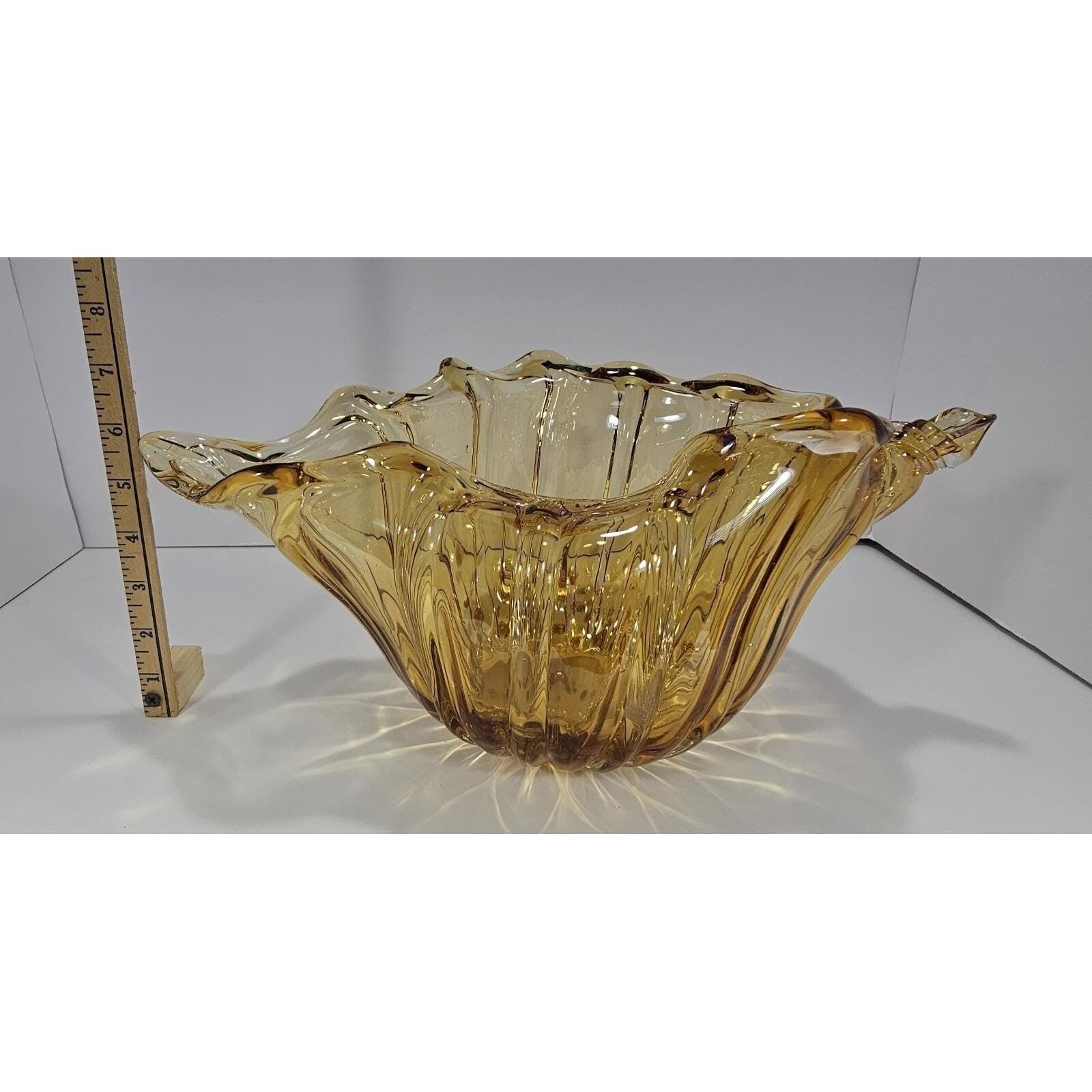 Vintage Amber Glass Conch Shell Bowl Coastal Nautical Decor