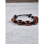 Red Orange Agate Style Beaded Bracelet Adjustable Cord Black Beads