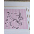 Vintage Paris Eiffel Tower Art Print Framed 13x13 French Poodle Illustration