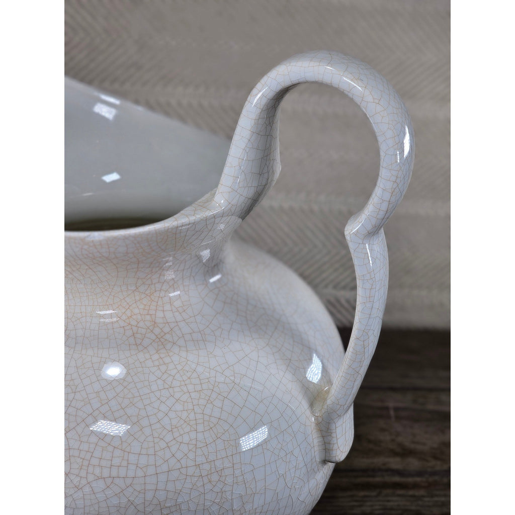 Vintage White Crackle Glaze Vase 12.5in Farmhouse Display