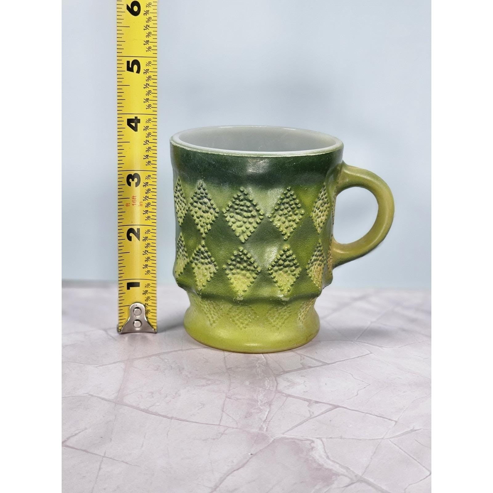 Vintage Anchor Hocking Fire King Kimberly Green Mug Milk Glass USA