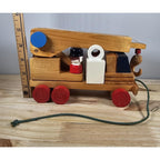Vintage Wooden Crane Truck Pull Toy Mid Century Construction Toy
