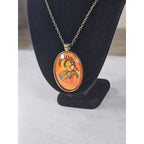 Vintage Oval Art Pendant Necklace Boho Goat Image Brass Tone