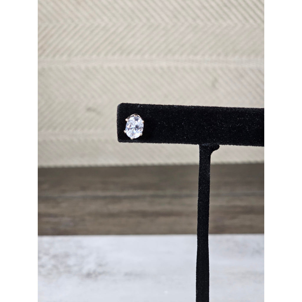 Vintage Oval Clear Rhinestone Stud Earrings Gold Tone