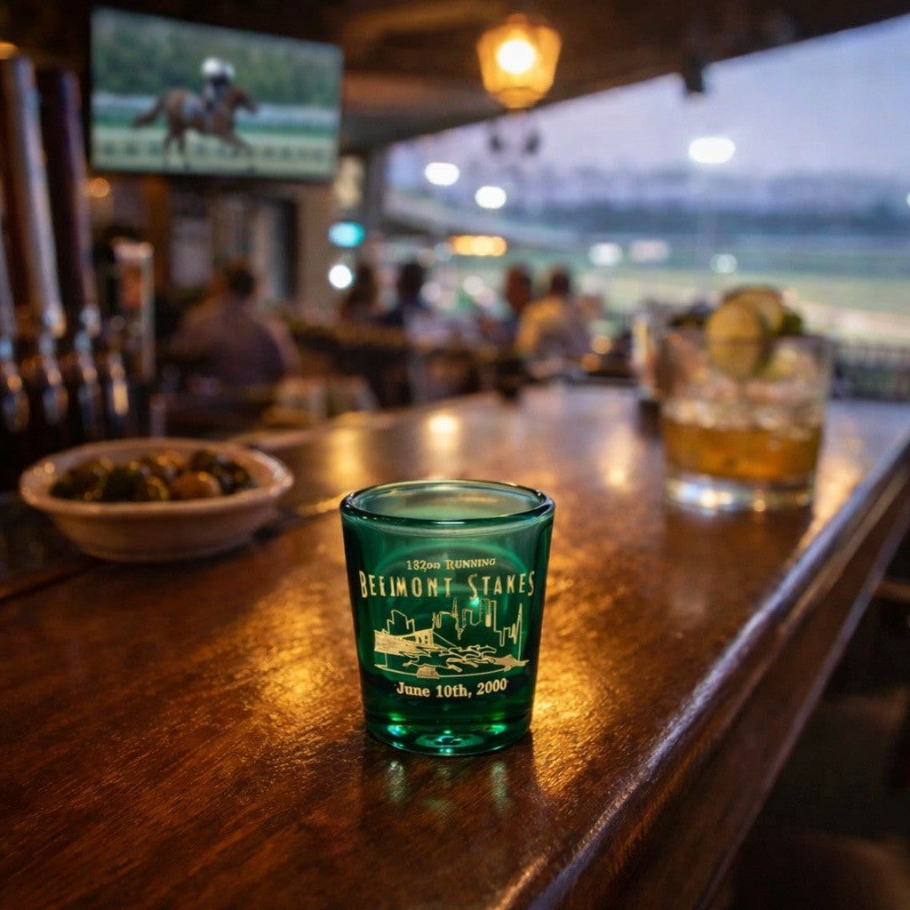 2000 132nd Belmont Stakes Green Shot Glass Gold Lettering