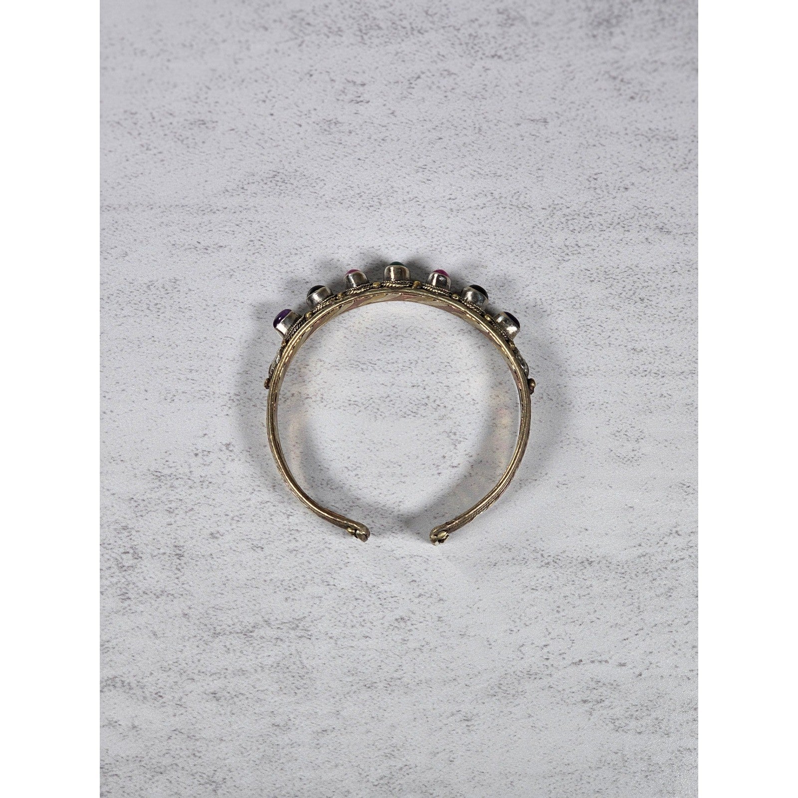 Vintage Mixed Metal Cuff Bracelet with Multicolor Cabochons