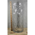 Vintage Diamond Cut Glass Vase 12" Tall Clear Cylinder Floral Vase