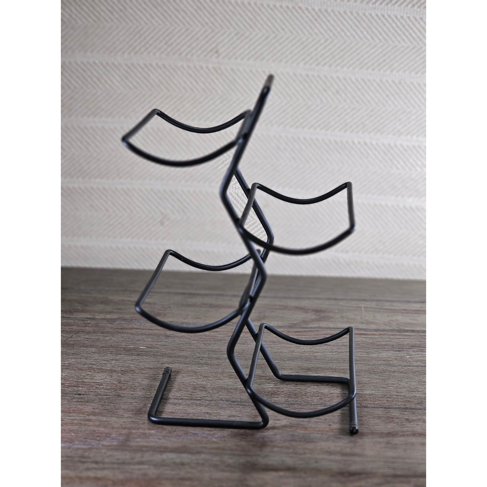 Modern Black Metal Wine Bottle Holder Tabletop Rack Holds 4 Bottles