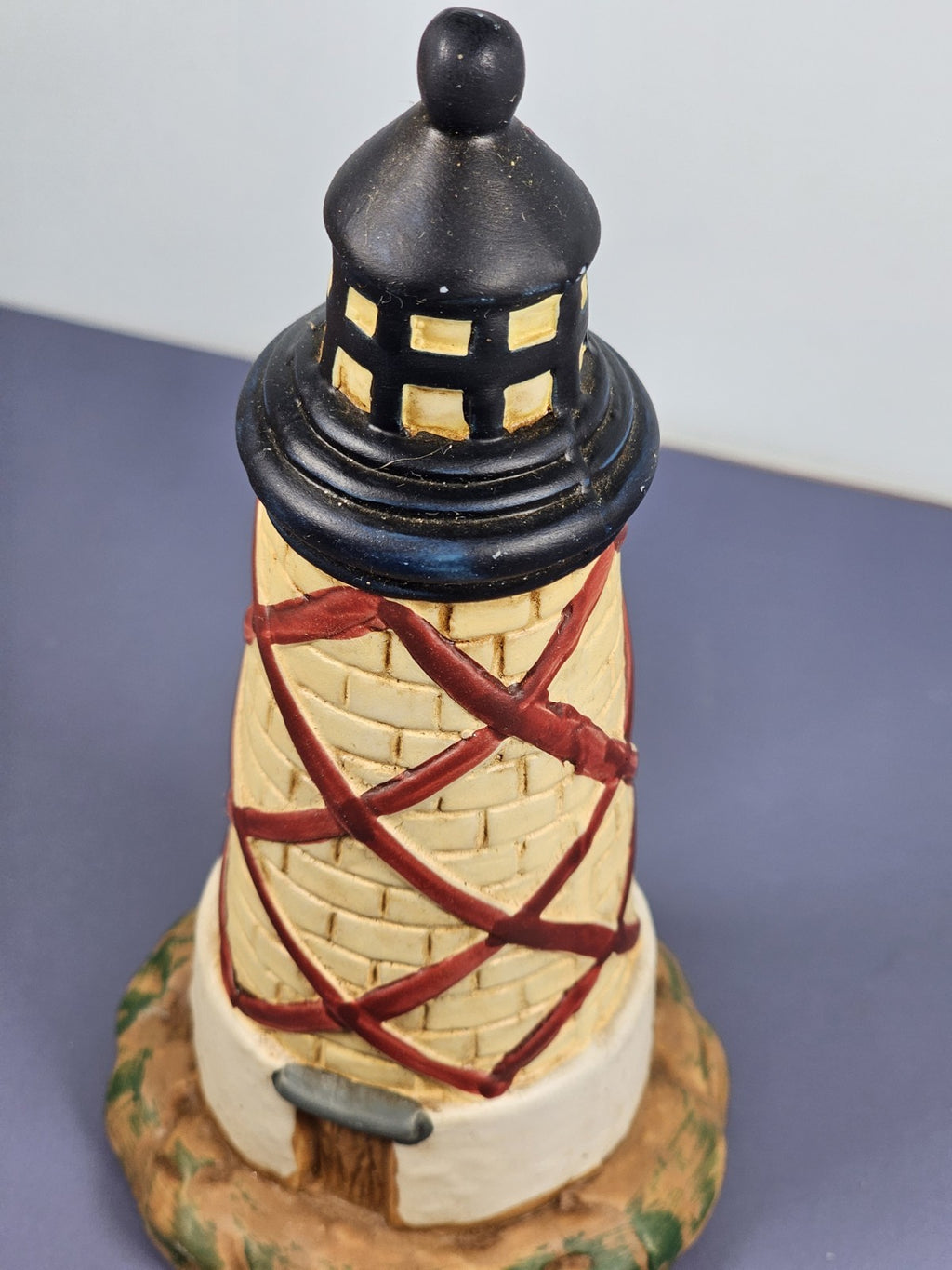 Vintage Ks Collection Beige Brick Red Diamond Design Lighthouse 6" Tall