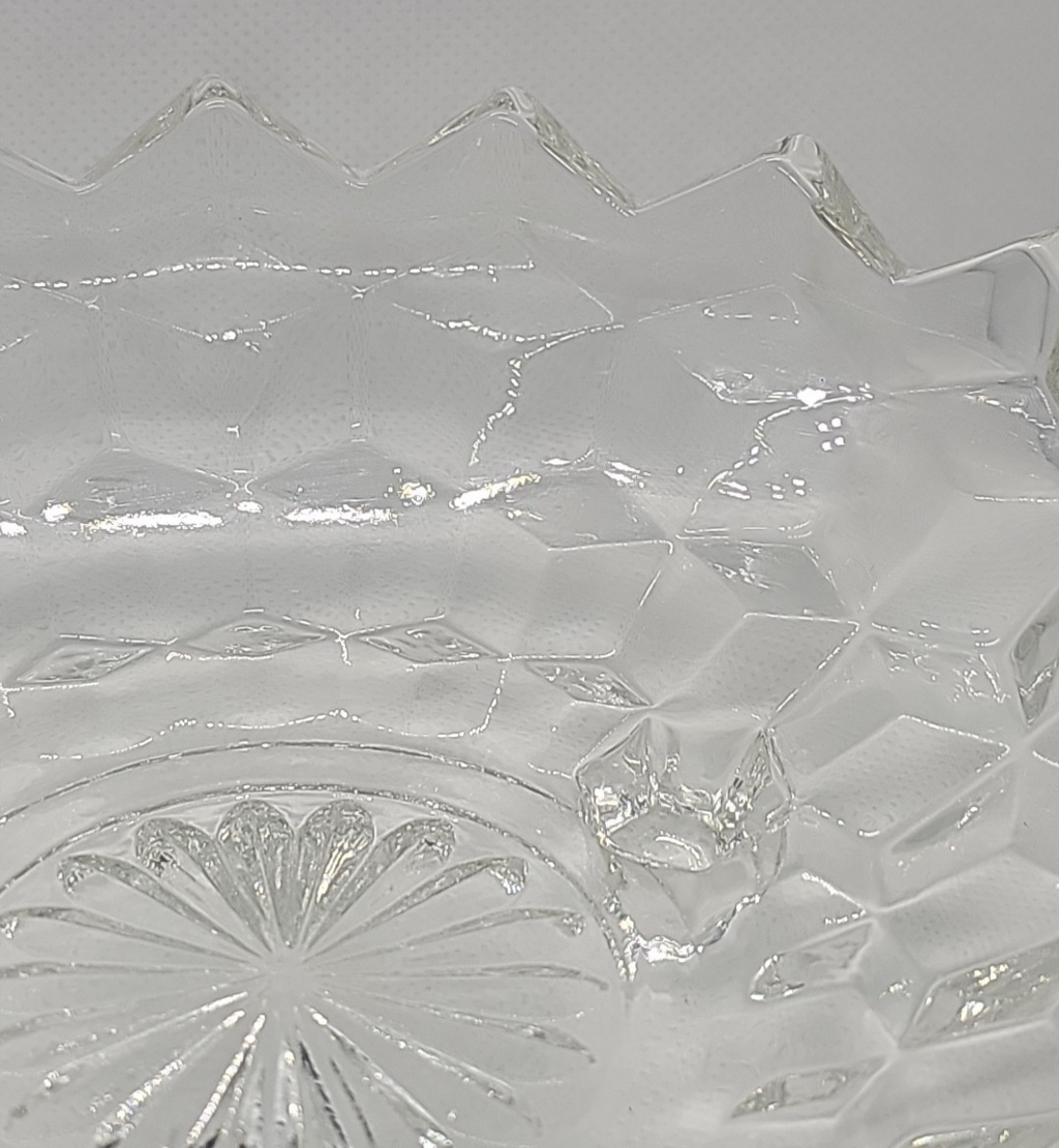 Fostoria American Cubist 3-Footed Clear Pressed Glass Bowl