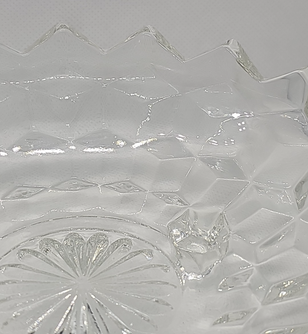Fostoria American Cubist 3-Footed Clear Pressed Glass Bowl