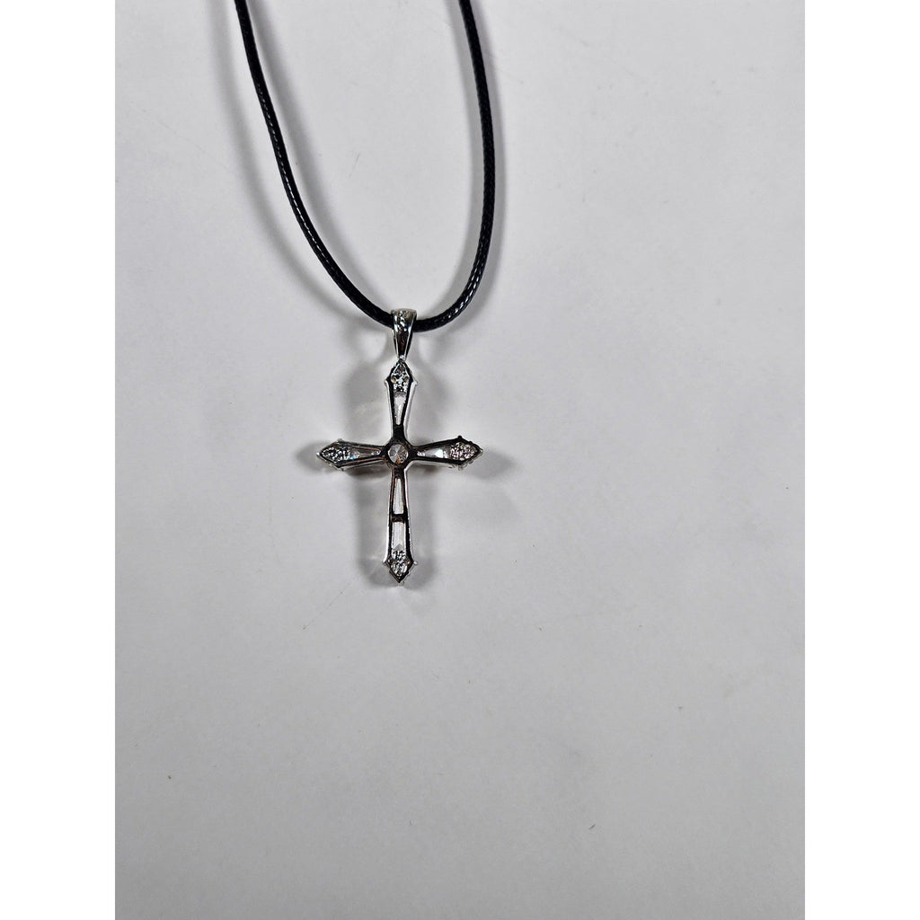 Vintage Sterling Silver Cross Necklace with CZ Stones Pendant