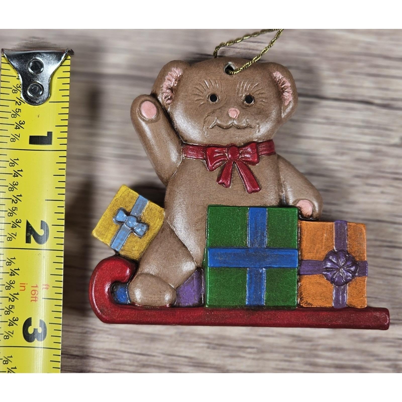 Vintage Teddy Bear Sleigh Ornament Ceramic 1990s Christmas Decor