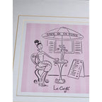Vintage French Café Framed Art Print Pink Bistro Illustration 13x13