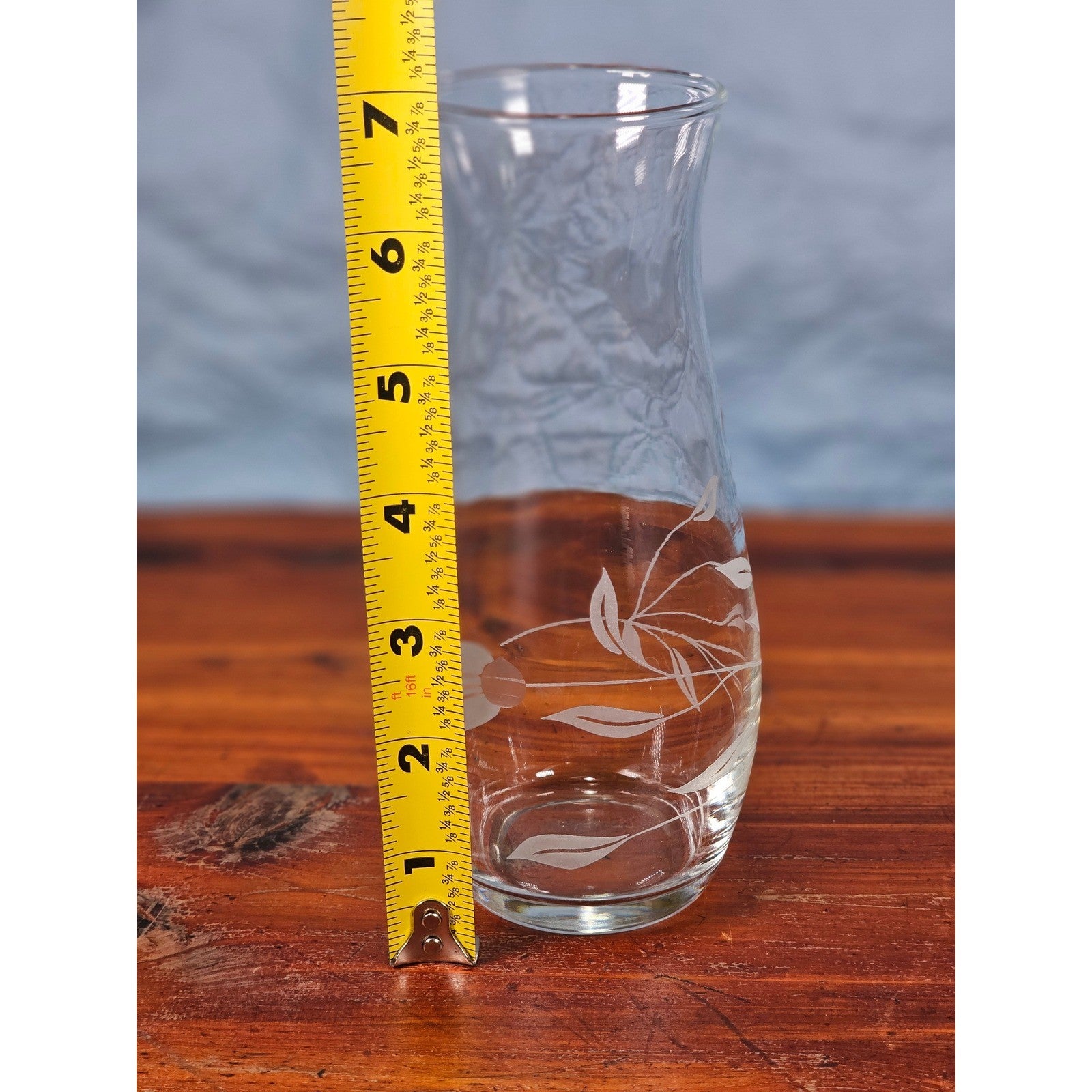 Vintage Etched Clear Glass Bud Vase Floral Bottle Style 7 Inch Decor