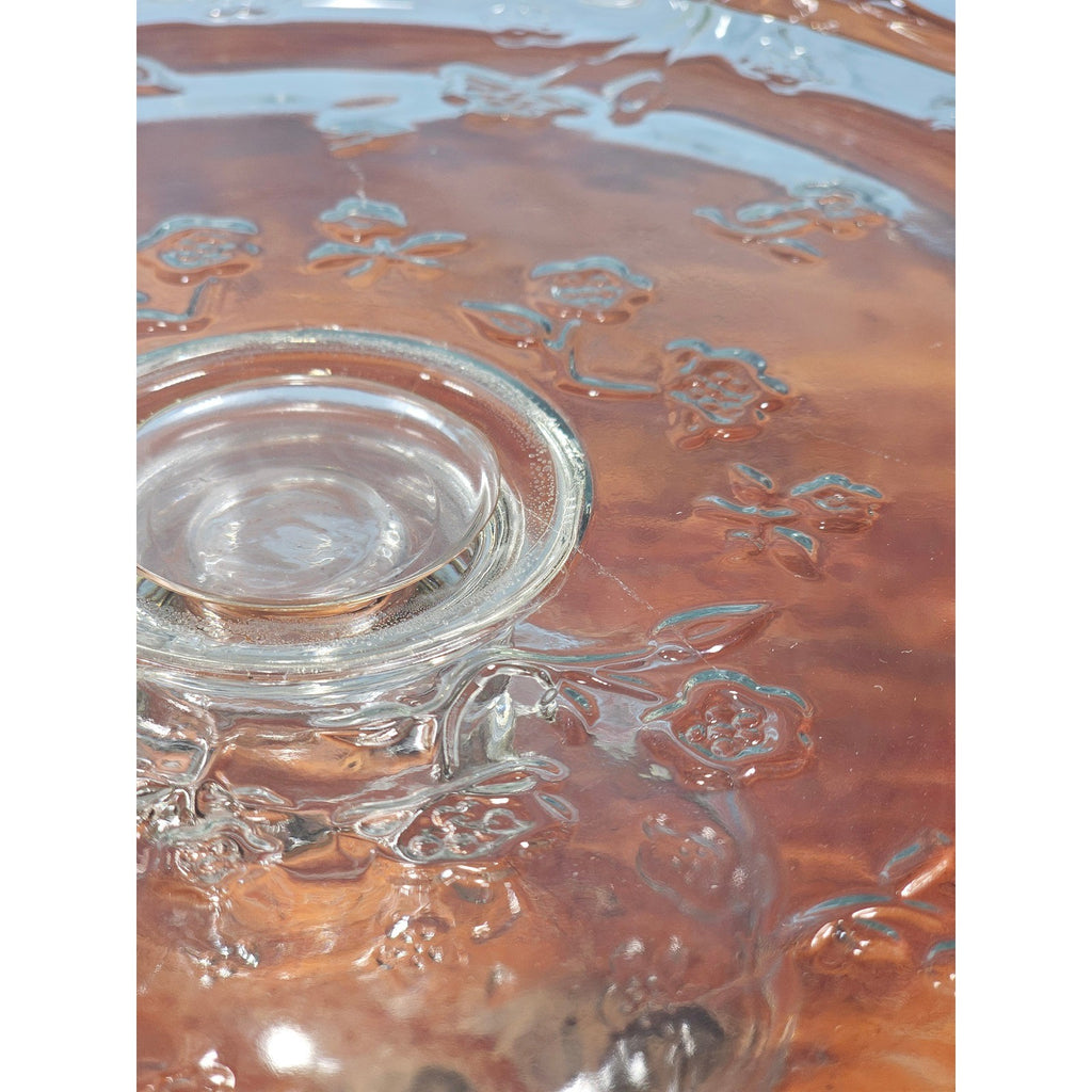 Vintage Clear Glass Cake Stand with Floral Embossed Design