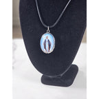 Vintage Blue Madonna Pendant Necklace with Cross Back