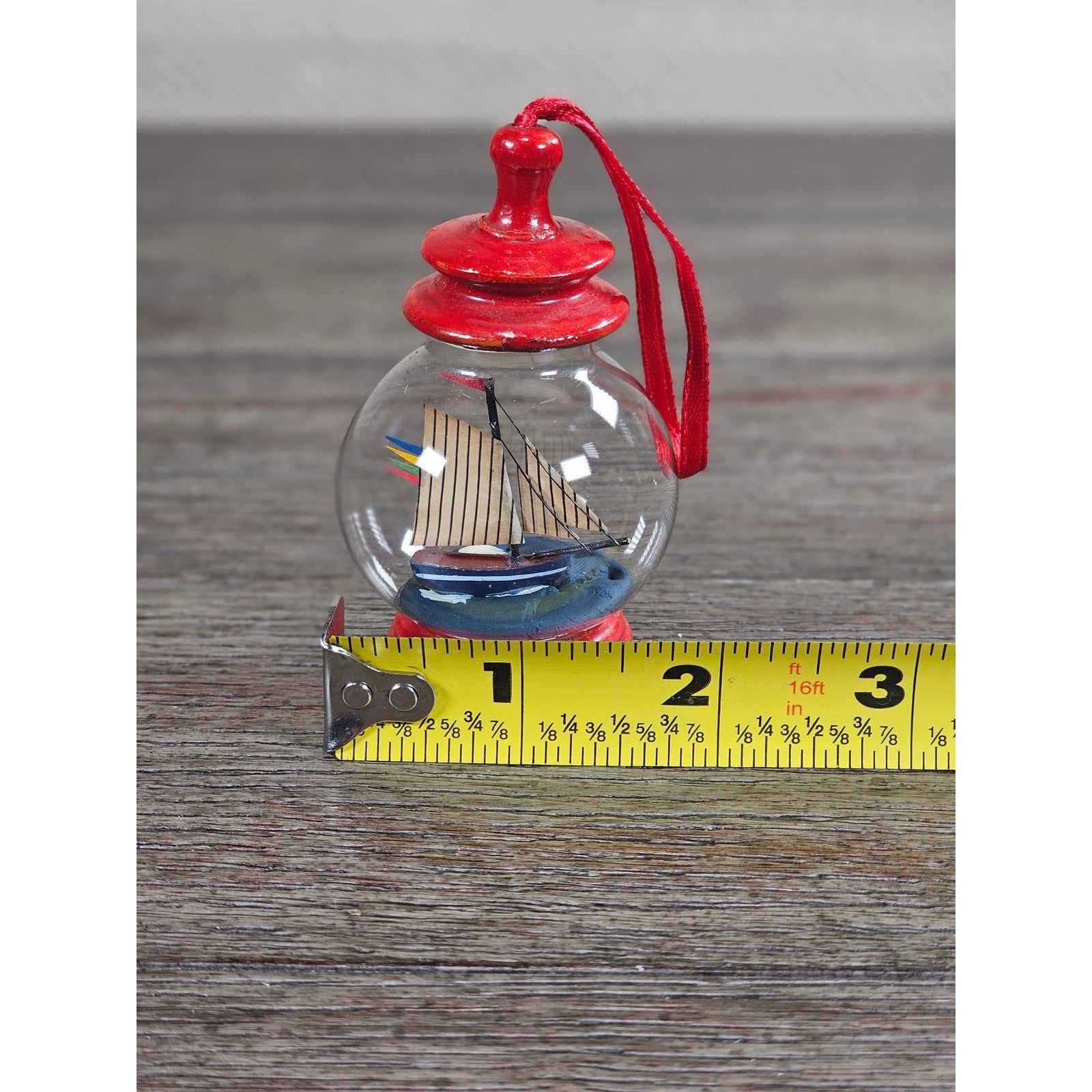 Vintage Style Sailboat Lantern Ornament Wood Glass Nautical Decor