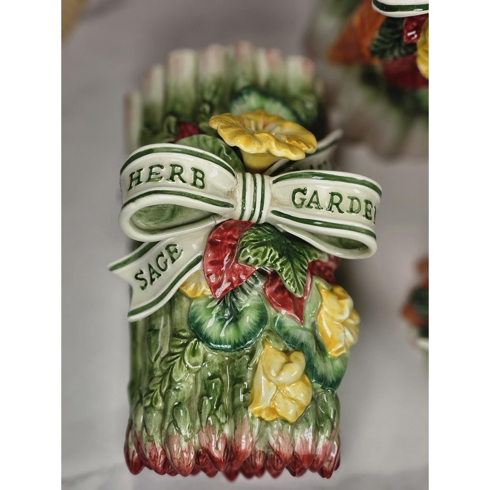 Vintage Fitz & Floyd Herb Garden Figural Asparagus Pitcher Mug  Lidded Box