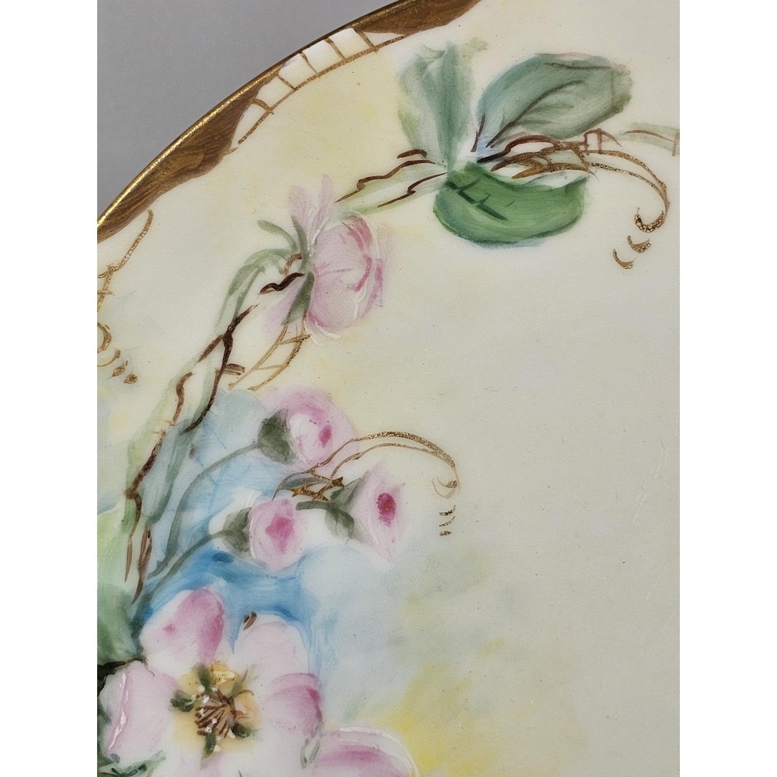 Vintage H & Co Bavaria Dogwood Plate Hand Painted Porcelain Gold Trim