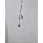 Vintage Silver Tone Cross Necklace with Clear Stone Accents