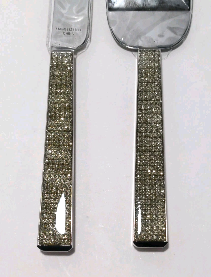 Glitter Diamonds Galore Wedding Cake Knife & Server Set — Sparkling Stainless