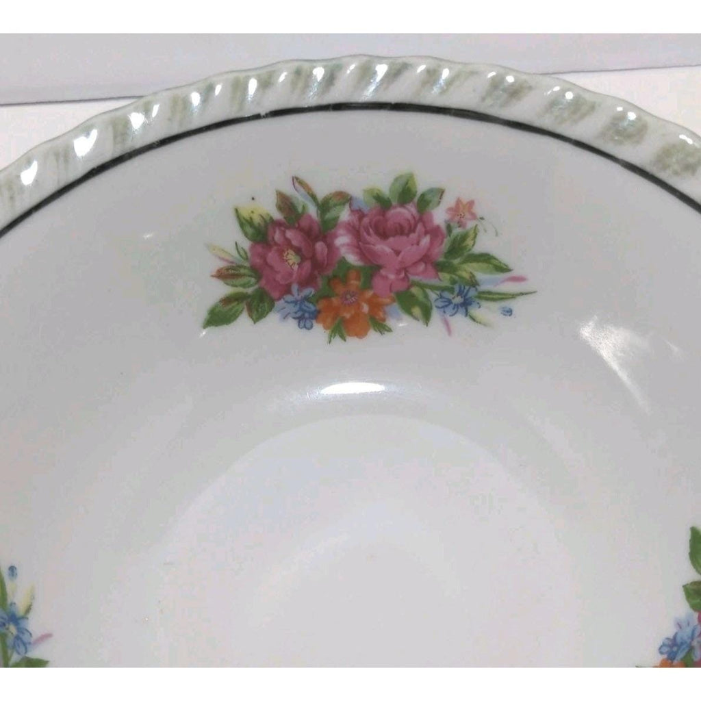 Vintage Yamatsu Japan Floral Porcelain Bowl Scalloped