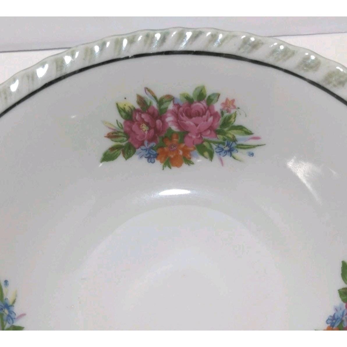 Vintage Yamatsu Japan Floral Porcelain Bowl Scalloped