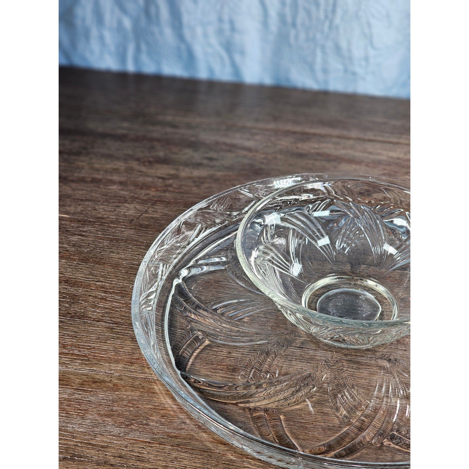 Vintage Pressed Glass Reversible Food Display Stand with Dip Bowl 11"