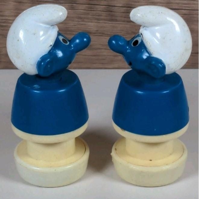 Vintage Smurfs School Bus Figures Pair Peyo 1982 Blue PVC Mini Smurf