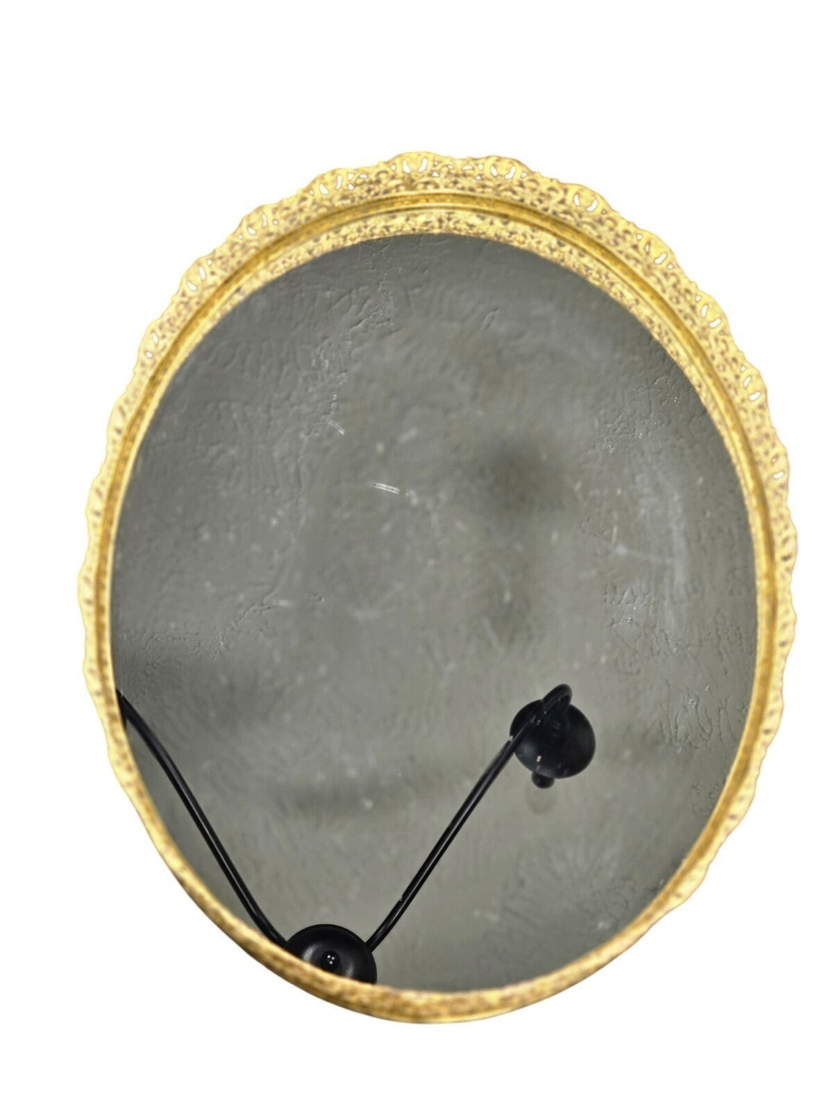 Vintage Oval Mirror Vanity Tray With Ornate Gold Filigree Design