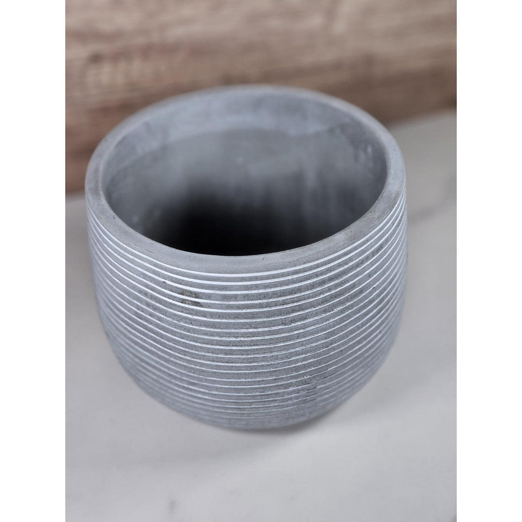 Minimalist Cement Planter with Ribbed Texture Modern Gray Pot