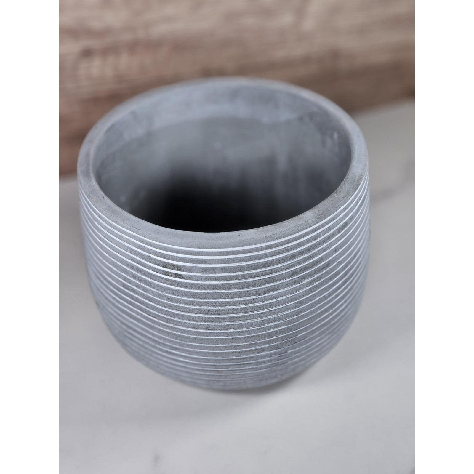 Minimalist Cement Planter with Ribbed Texture Modern Gray Pot