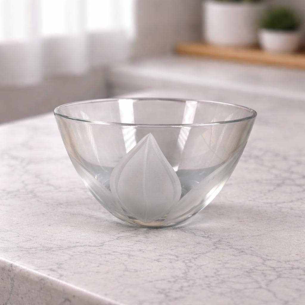 Vintage Crystal Glass Bowl Frosted Leaf Design Clear Decorative Bowl