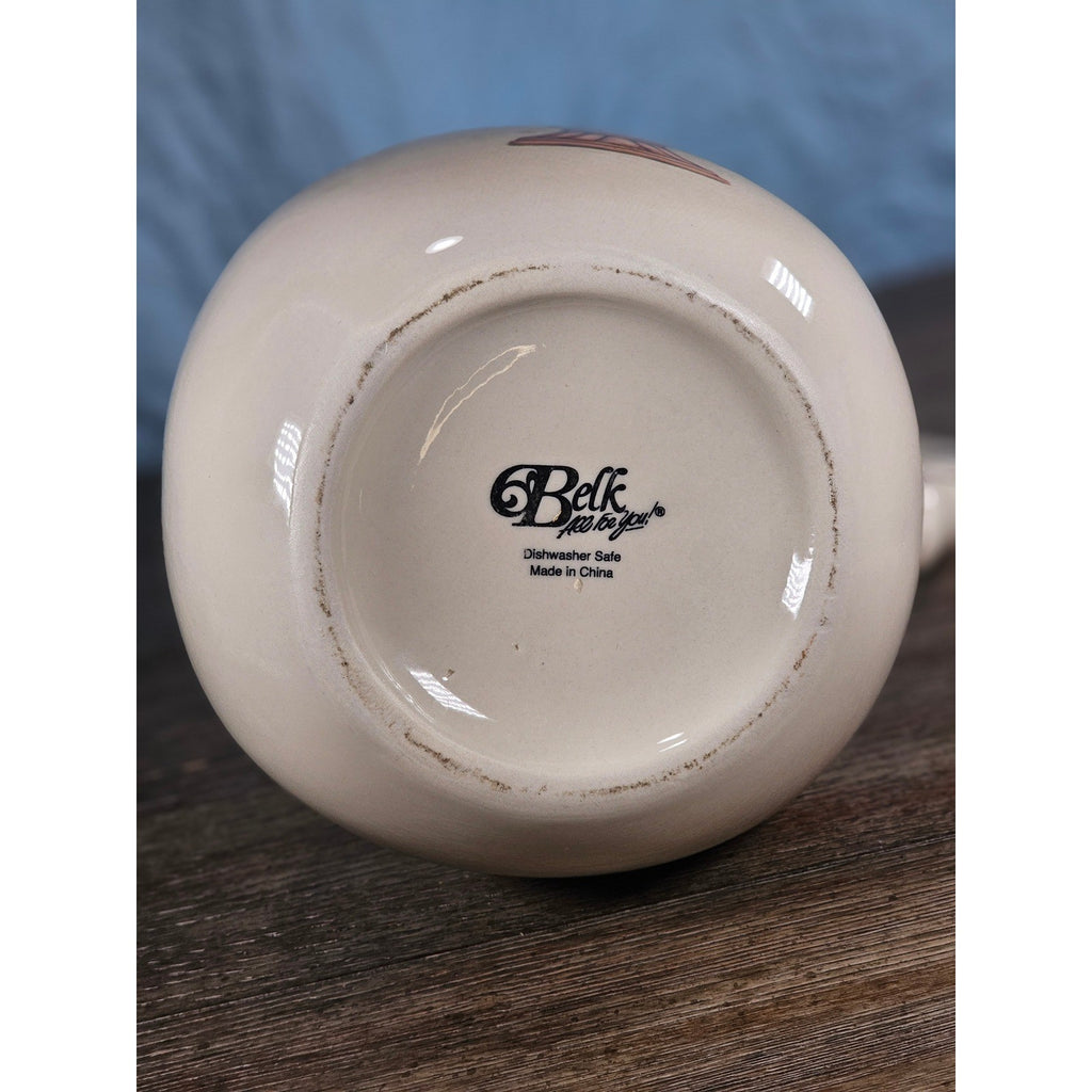 Vintage Belk Floral Ceramic Pitcher Rose Urn Design Cream Vase Handle