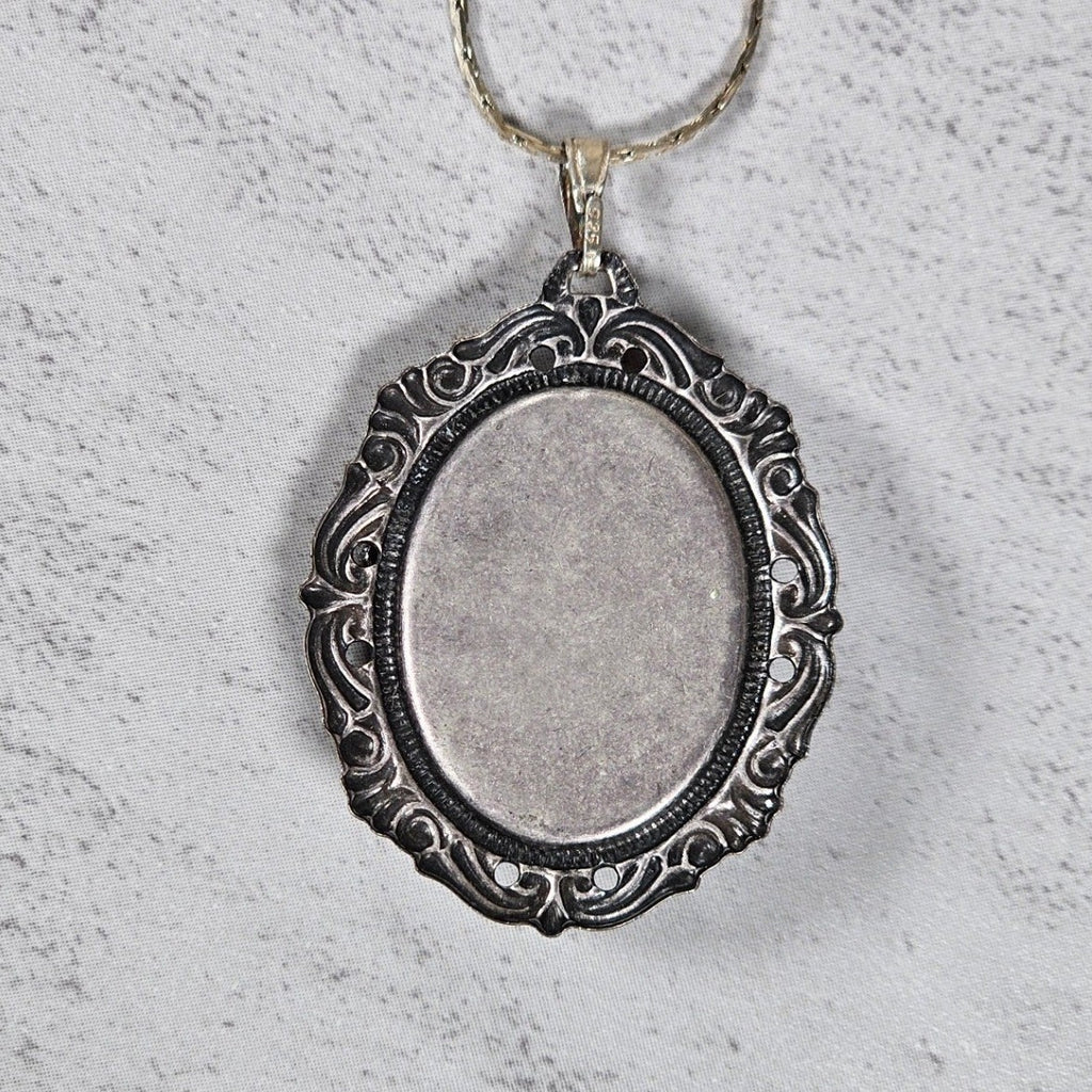 Vintage Angel Cameo Pendant Necklace Pink Relief Oval Frame